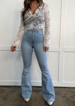 Light Wash High Waisted Bell Bottom Flare Stretch Jeans