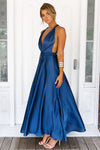 The Perfect Date Satin Maxi Dress (Navy)