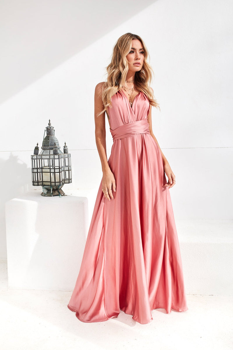 The Perfect Date Satin Maxi Dress | Rose