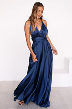 The Perfect Date Satin Maxi Dress (Navy)