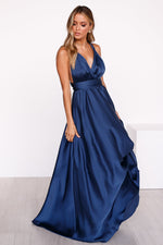 The Perfect Date Satin Maxi Dress (Navy)