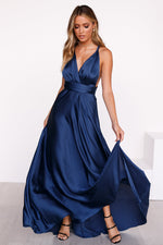 The Perfect Date Satin Maxi Dress (Navy)